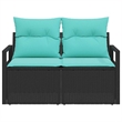 Bowery Hill Contemporary Poly Rattan Garden Sofa With Cushion in Black