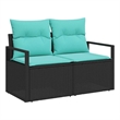 Bowery Hill Contemporary Poly Rattan Garden Sofa With Cushion in Black