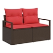 Bowery Hill Contemporary Poly Rattan Garden Sofa With Cushion in Brown