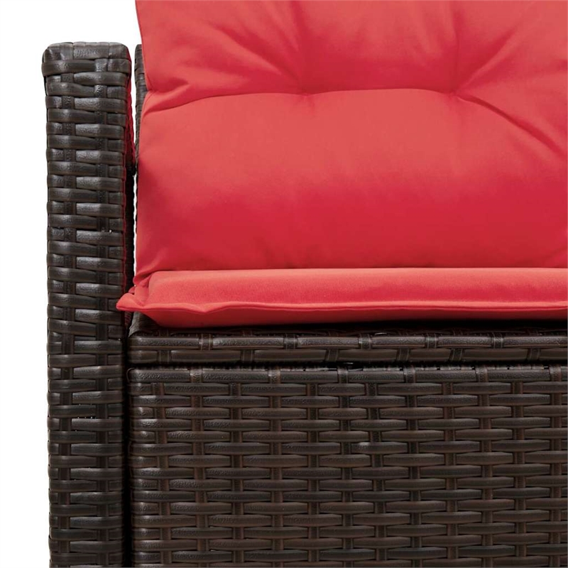 Bowery Hill Contemporary Poly Rattan Garden Sofa With Cushion in Brown