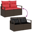 Bowery Hill Contemporary Poly Rattan Garden Sofa With Cushion in Brown