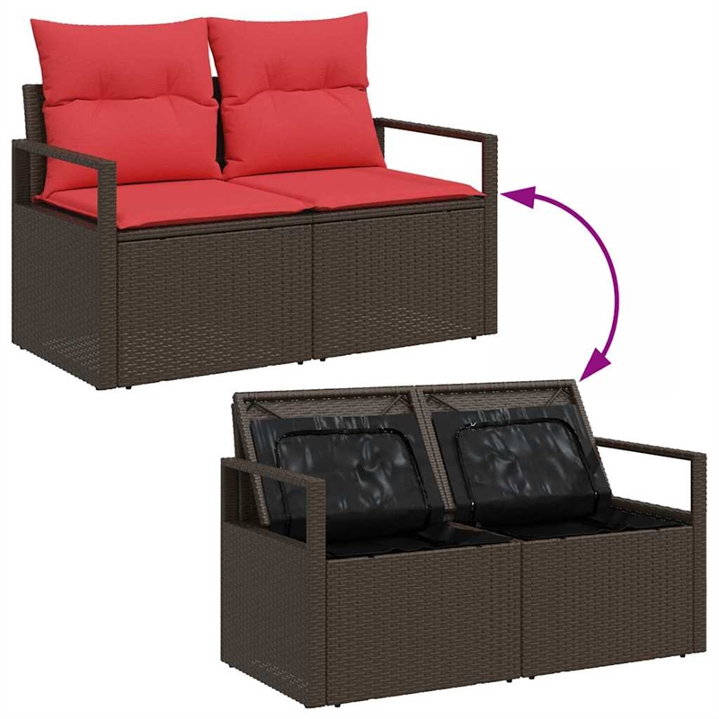 Bowery Hill Contemporary Poly Rattan Garden Sofa With Cushion in Brown