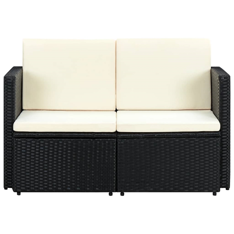 Bowery Hill Contemporary PE Rattan Sofa With Removable Covers in Black