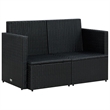 Bowery Hill Contemporary PE Rattan Sofa With Removable Covers in Black