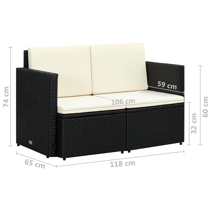 Bowery Hill Contemporary PE Rattan Sofa With Removable Covers in Black