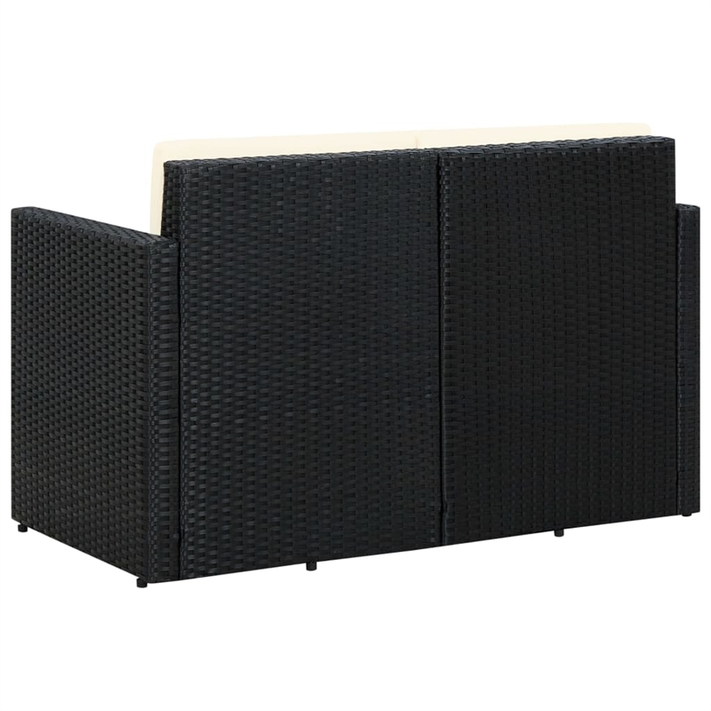 Bowery Hill Contemporary PE Rattan Sofa With Removable Covers in Black
