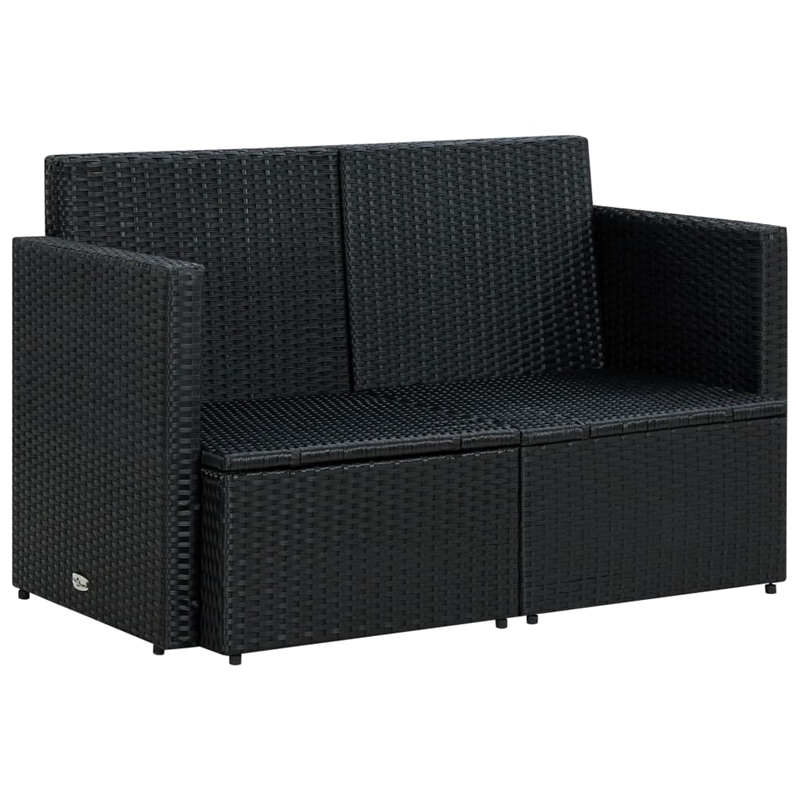 Bowery Hill Contemporary PE Rattan Sofa With Removable Covers in Black