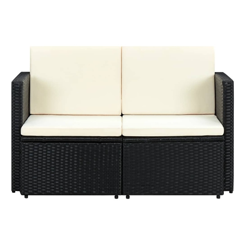 Bowery Hill Contemporary PE Rattan Sofa With Removable Covers in Black