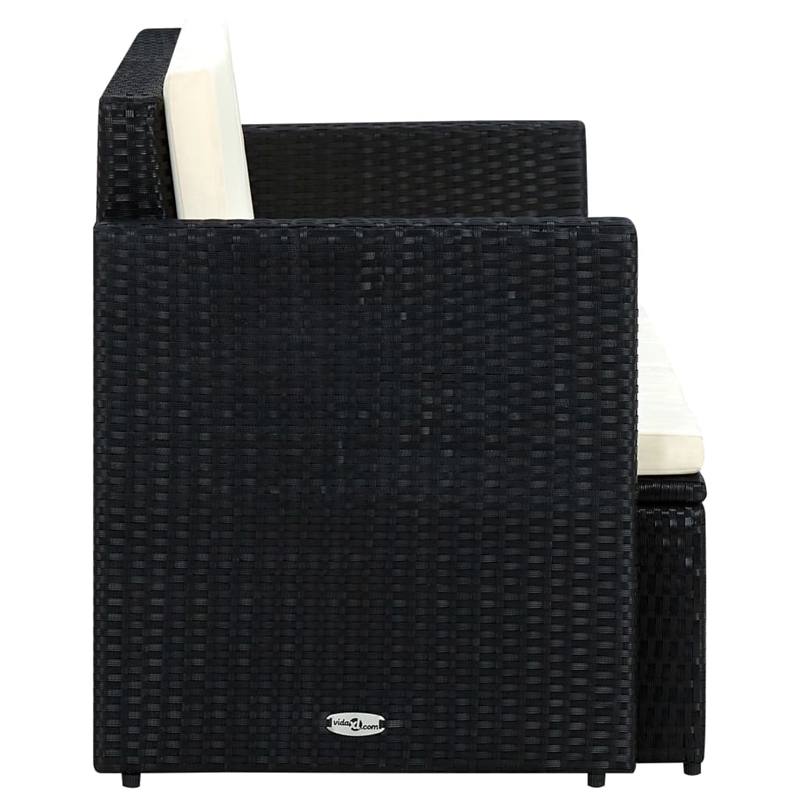 Bowery Hill Contemporary PE Rattan Sofa With Removable Covers in Black