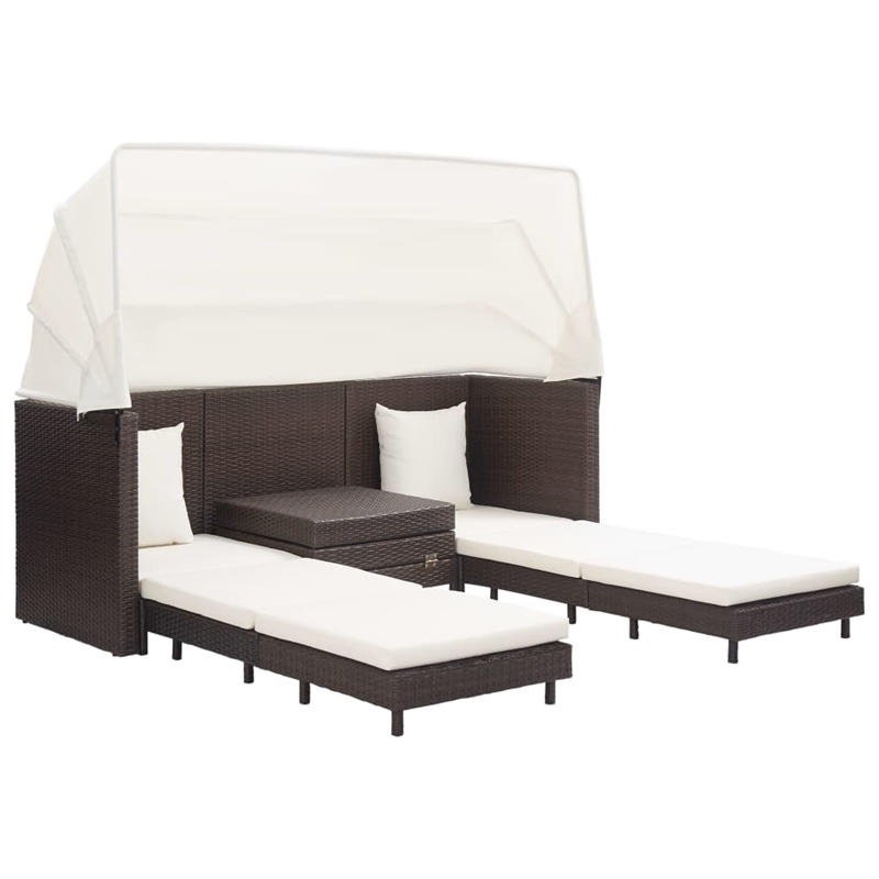 Bowery Hill 3-Seater Poly Rattan & Powder-Coated Steel Sofa Bed in Brown & Cream