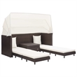 Bowery Hill 3-Seater Poly Rattan & Powder-Coated Steel Sofa Bed in Brown & Cream