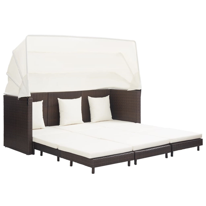 Bowery Hill 3-Seater Poly Rattan & Powder-Coated Steel Sofa Bed in Brown & Cream