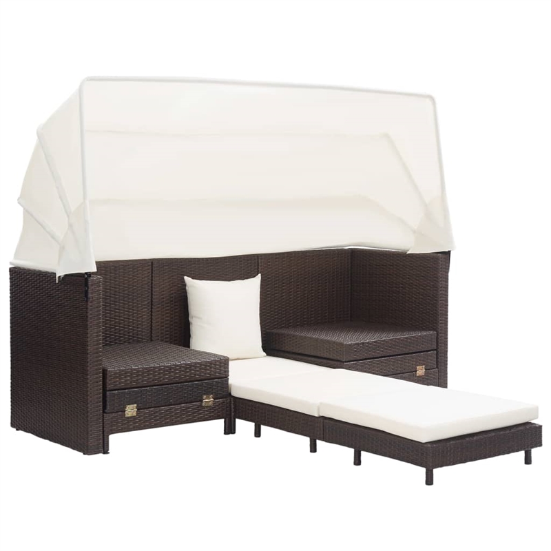 Bowery Hill 3-Seater Poly Rattan & Powder-Coated Steel Sofa Bed in Brown & Cream