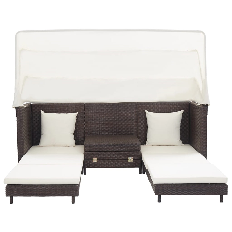 Bowery Hill 3-Seater Poly Rattan & Powder-Coated Steel Sofa Bed in Brown & Cream