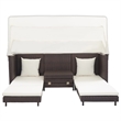 Bowery Hill 3-Seater Poly Rattan & Powder-Coated Steel Sofa Bed in Brown & Cream