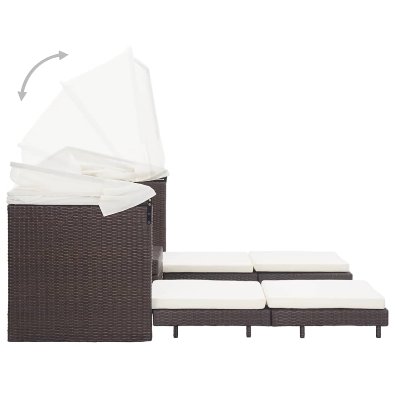 Bowery Hill 3-Seater Poly Rattan & Powder-Coated Steel Sofa Bed in Brown & Cream