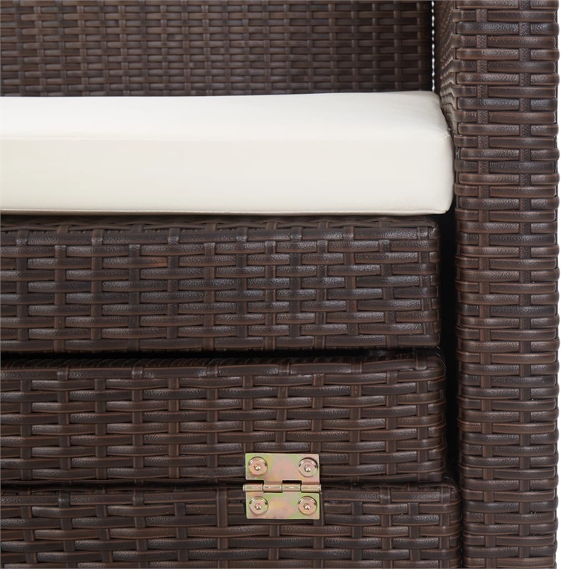 Bowery Hill 3-Seater Poly Rattan & Powder-Coated Steel Sofa Bed in Brown & Cream