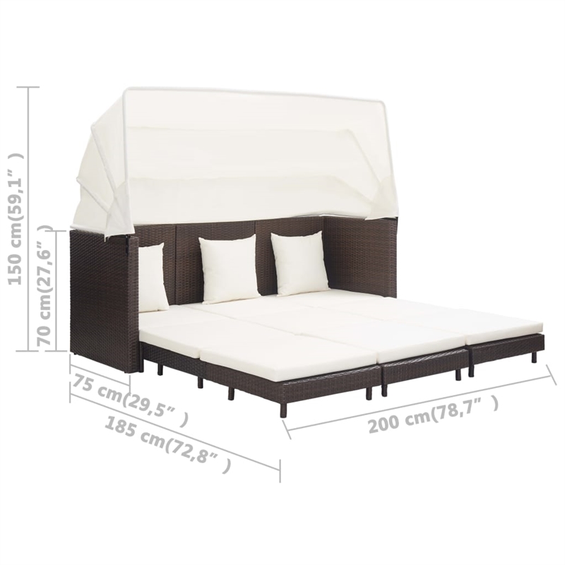 Bowery Hill 3-Seater Poly Rattan & Powder-Coated Steel Sofa Bed in Brown & Cream