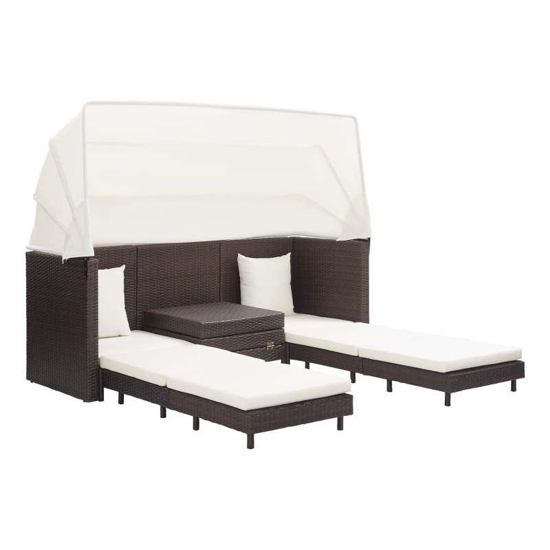 Bowery Hill 3-Seater Poly Rattan & Powder-Coated Steel Sofa Bed in Brown & Cream