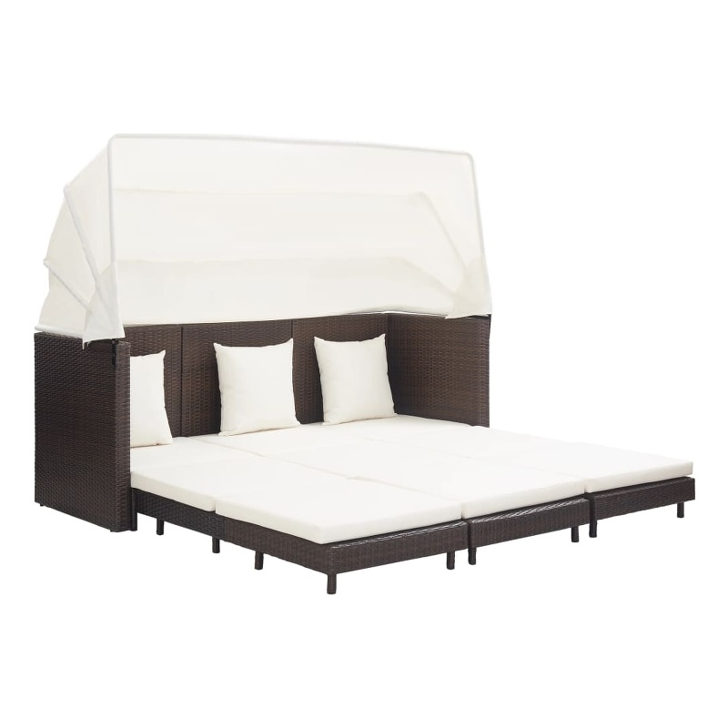 Bowery Hill 3-Seater Poly Rattan & Powder-Coated Steel Sofa Bed in Brown & Cream