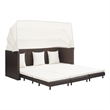 Bowery Hill 3-Seater Poly Rattan & Powder-Coated Steel Sofa Bed in Brown & Cream