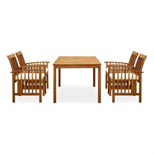 Bowery Hill Contemporary Garden Dining Set Cream White/Wooden