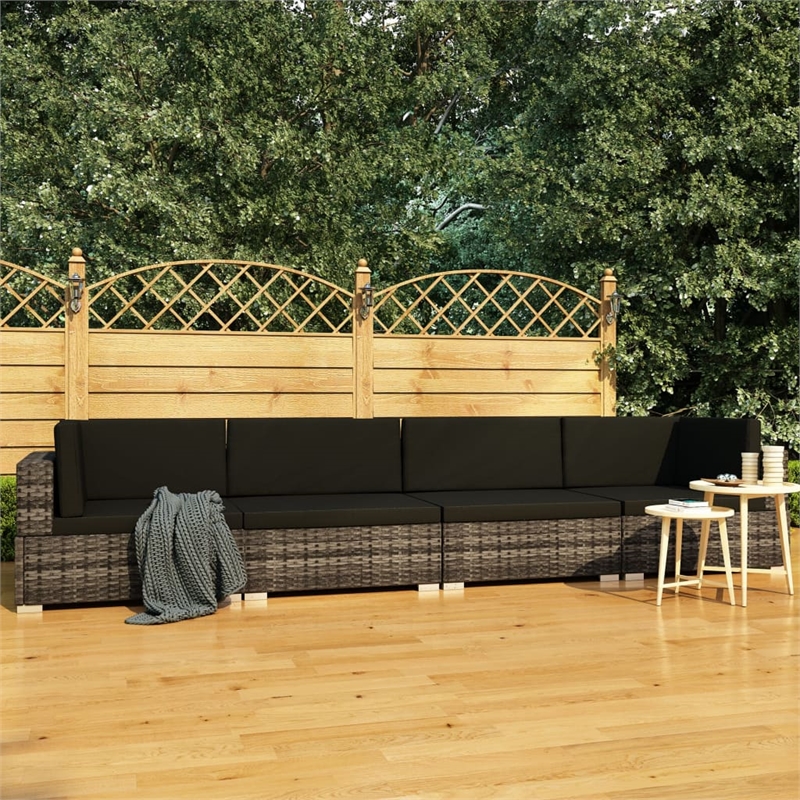 Bowery Hill Poly Rattan Patio Sofa With Dark Gray Cushions in Gray