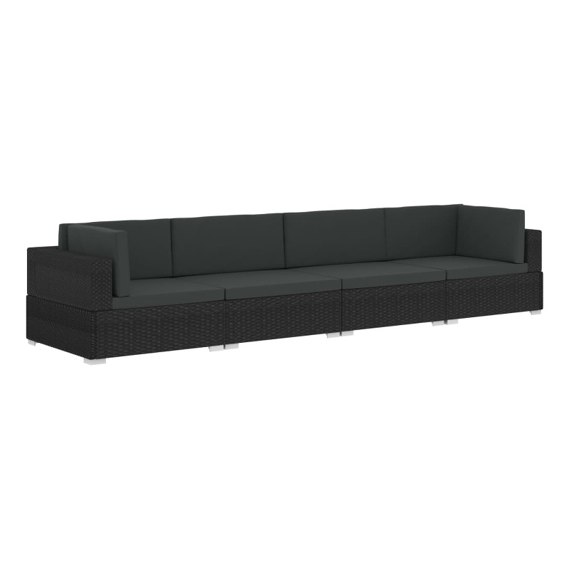 Bowery Hill Standard PE Rattan Patio Sofa With Adjustable Armrests in Black