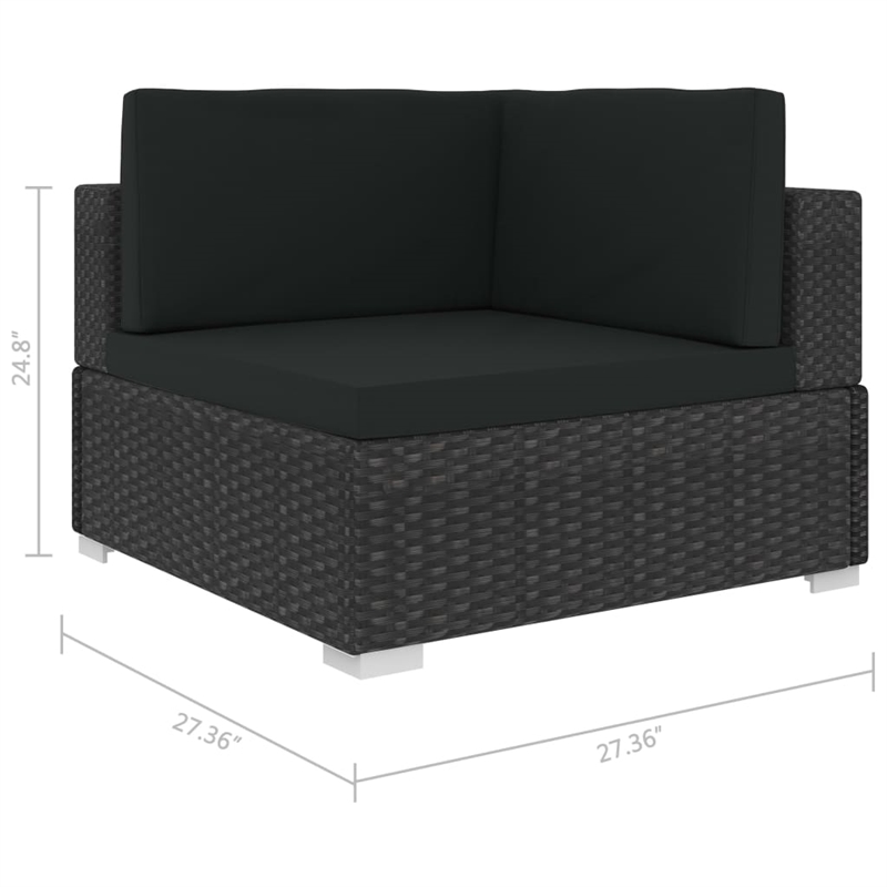 Bowery Hill Standard PE Rattan Patio Sofa With Adjustable Armrests in Black