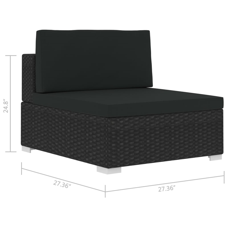 Bowery Hill Standard PE Rattan Patio Sofa With Adjustable Armrests in Black