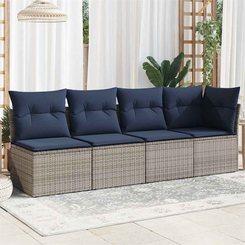 Bowery Hill Contemporary Poly Rattan Garden Sofa With Cushions in Gray