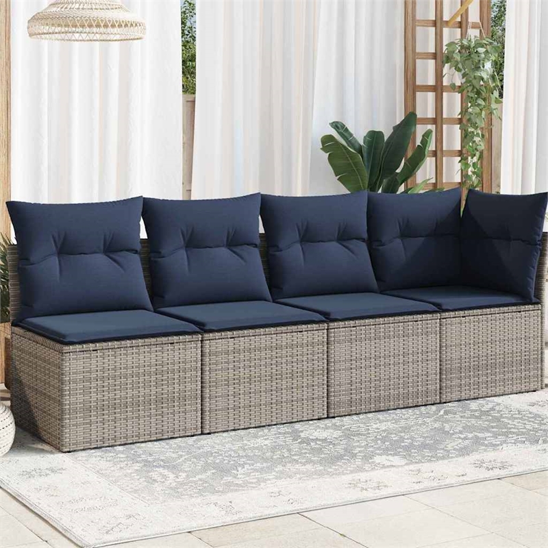 Bowery Hill Contemporary Poly Rattan Garden Sofa With Cushions in Gray
