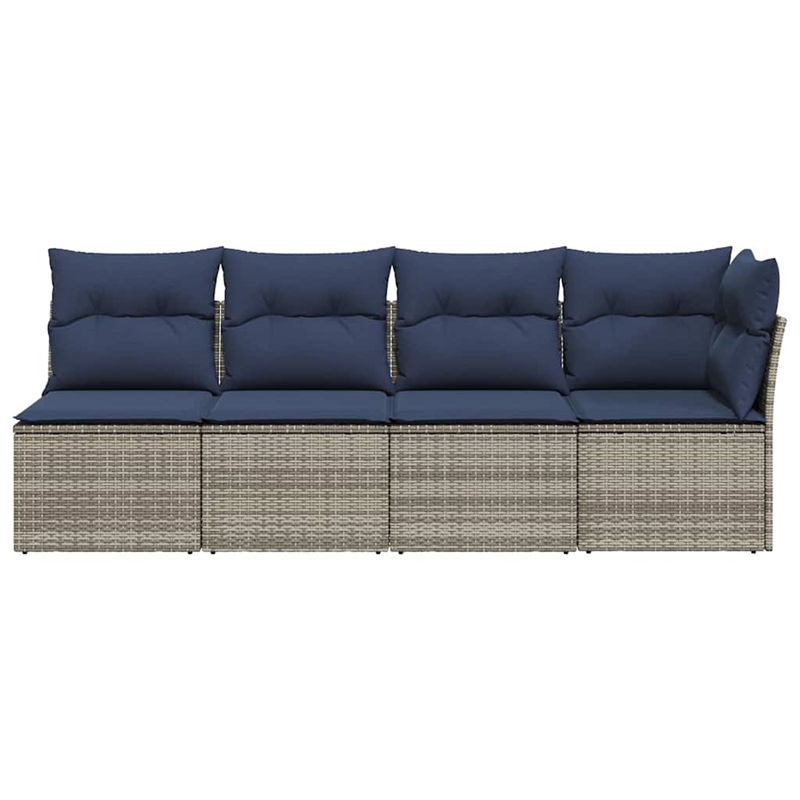Bowery Hill Contemporary Poly Rattan Garden Sofa With Cushions in Gray