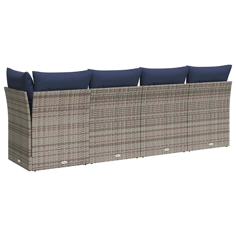 Bowery Hill Contemporary Poly Rattan Garden Sofa With Cushions in Gray
