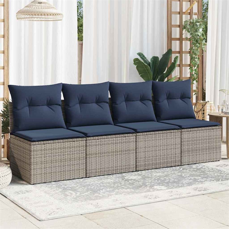 Bowery Hill Contemporary Poly Rattan Garden Sofa With Cushions in Gray