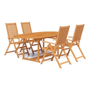 Bowery Hill Solid Acacia Wood Large Expandable Garden Dining Set Natural Wood