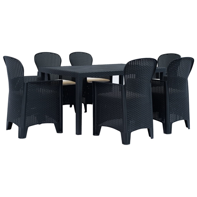 Bowery Hill Outdoor Dining Set in Anthracite Plastic & Polyester Cushions