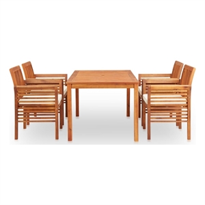 Bowery Hill Solid Wood Acacia 5 Piece Durable Outdoor Dining Set in Brown