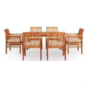 Bowery Hill Solid Acacia Wood Outdoor Dining Set in Brown Frame/Cream Cushions