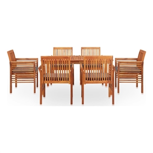 Bowery Hill Solid Acacia Wood 7-Piece Set Outdoor Dining Set in Brown Frame