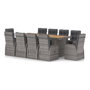 Bowery Hill Outdoor Dining Set in Gray PE Rattan Large Adjustable Armrests