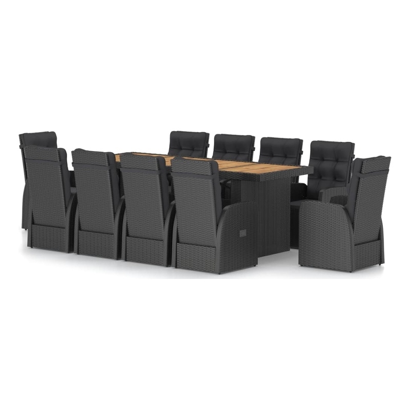 Bowery Hill Outdoor Dining Set Poly Rattan in Black/Acacia Natural