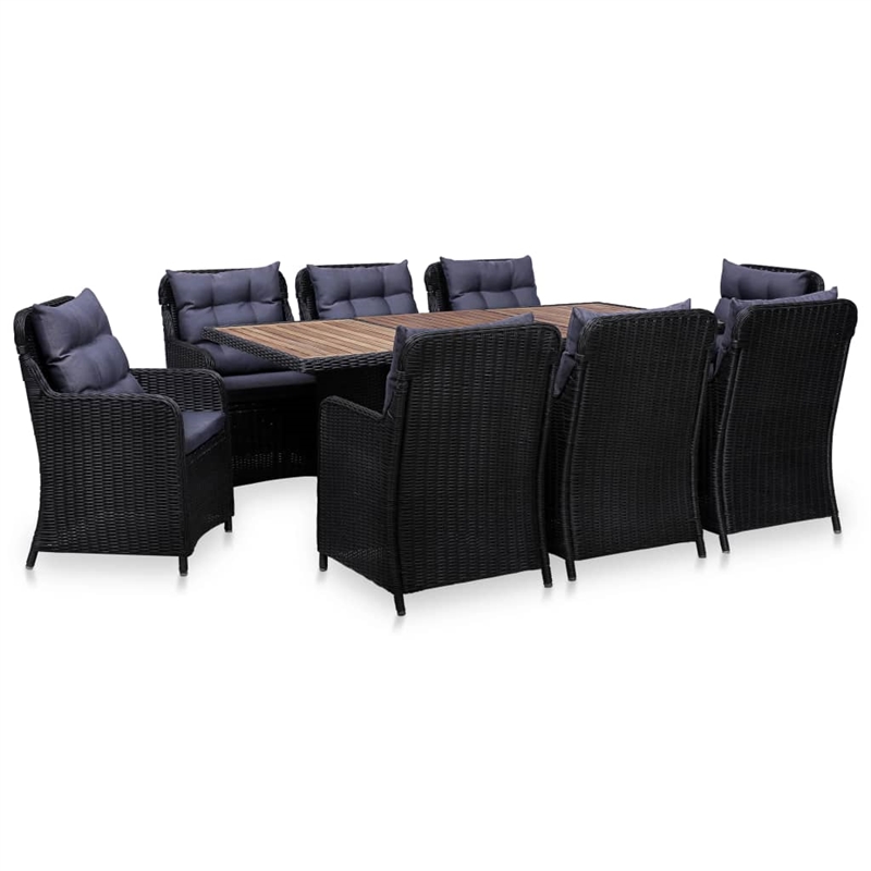 Bowery Hill Outdoor Dining Set in Black Powder-Coated Steel Large Durable