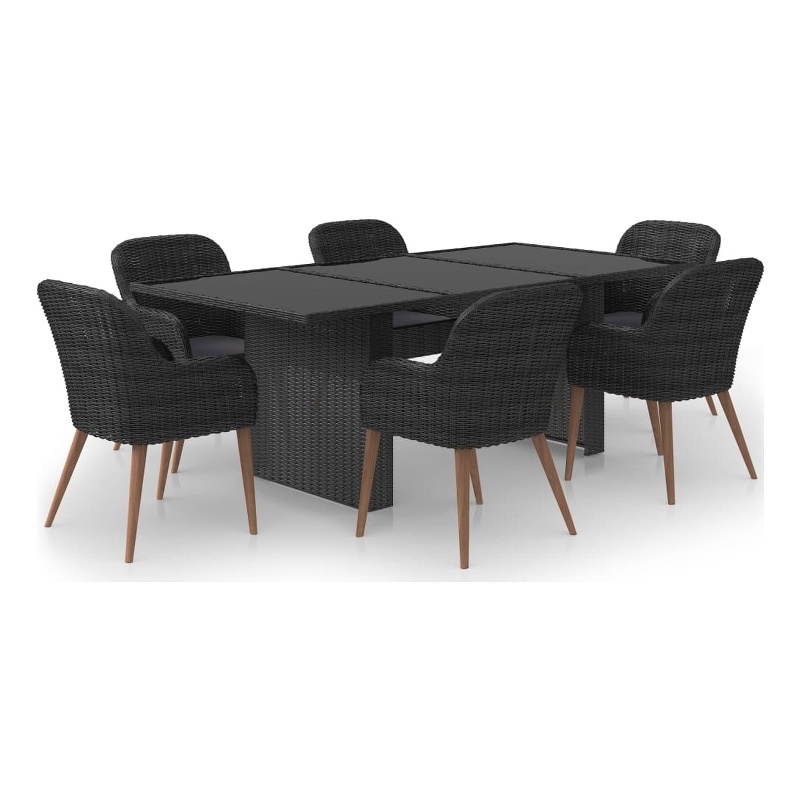 Bowery Hill Contemporary 7 Piece Patio Dining Set Poly Rattan in Black