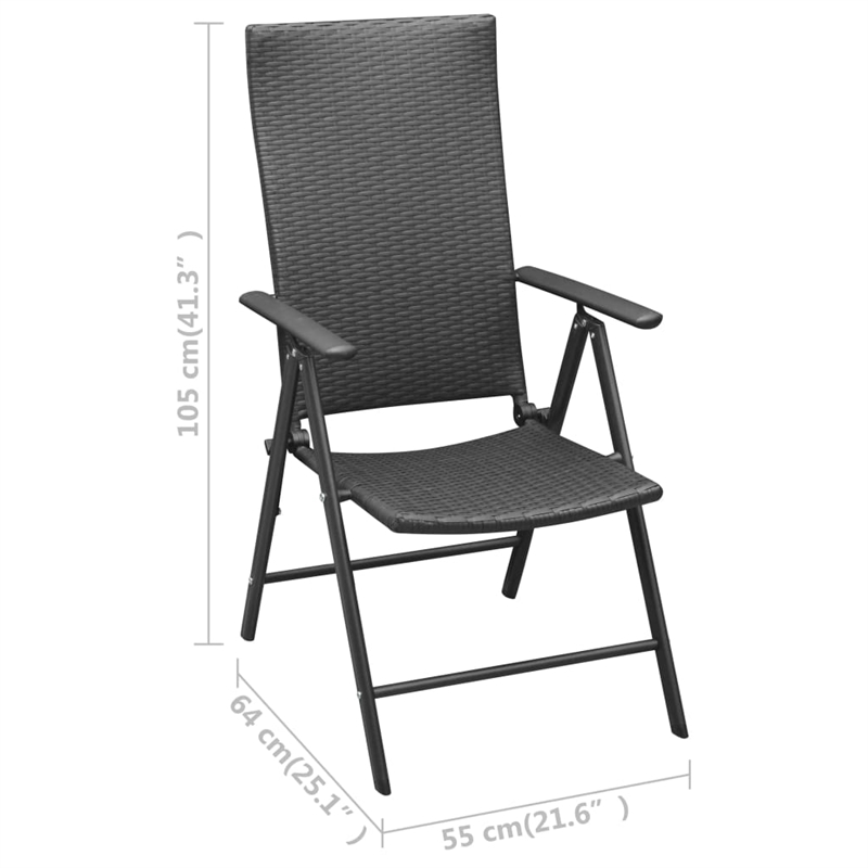 Bowery Hill PE Rattan Dining Set with Multi-Position Backrest in Black/Brown