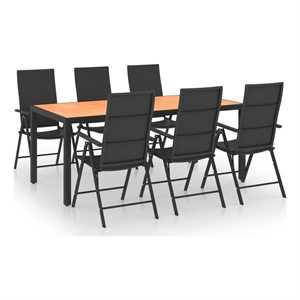 Bowery Hill PE Rattan Dining Set with Multi-Position Backrest in Black/Brown