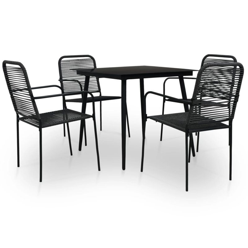 Bowery Hill Cotton Rope/Powder-Coated Steel/Tempered Glass Dining Set in Black