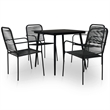 Bowery Hill Cotton Rope/Powder-Coated Steel/Tempered Glass Dining Set in Black