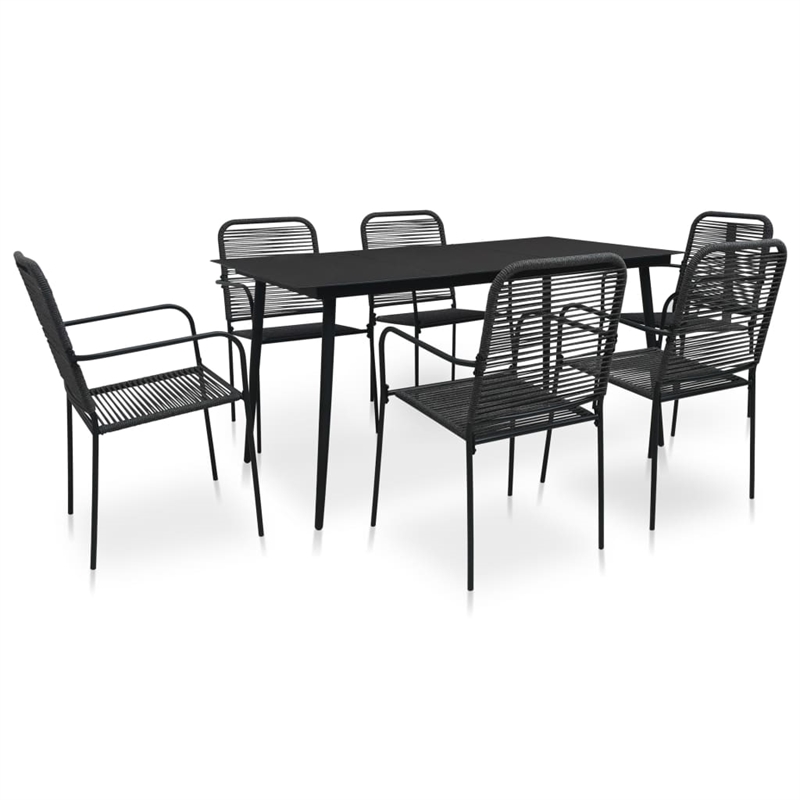 Bowery Hill Cotton Rope/Powder-Coated Steel/Tempered Glass Dining Set in Black