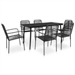 Bowery Hill Cotton Rope/Powder-Coated Steel/Tempered Glass Dining Set in Black